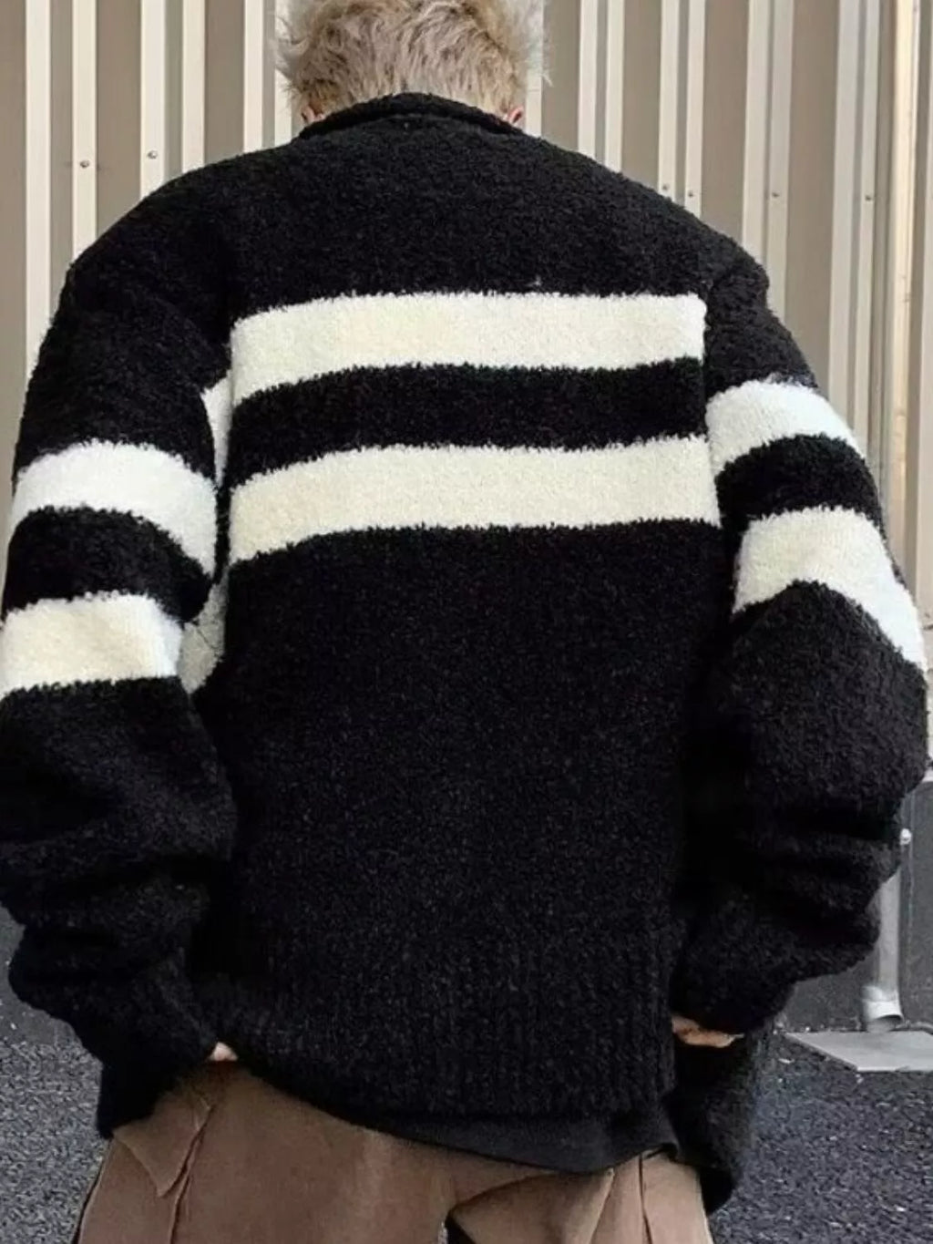 Men's Striped Knit Button-Down Cardigan