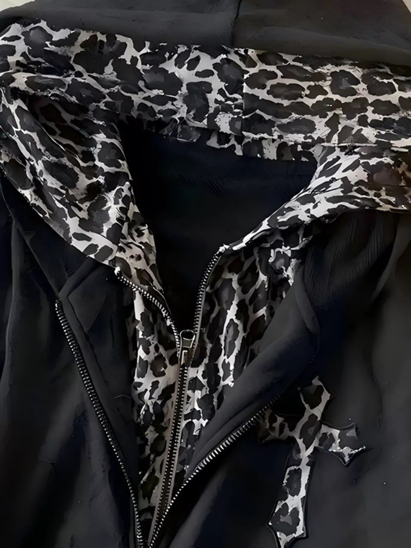 Gothic Cross Leopard Lined Zip-Up Hoodie