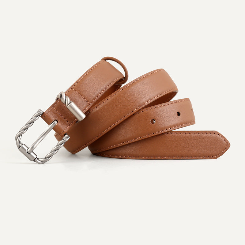 Leather Belt with Twisted Buckle