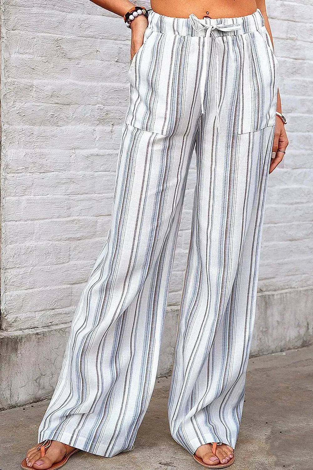 Full Size Striped Wide-Leg Pants Plus Size