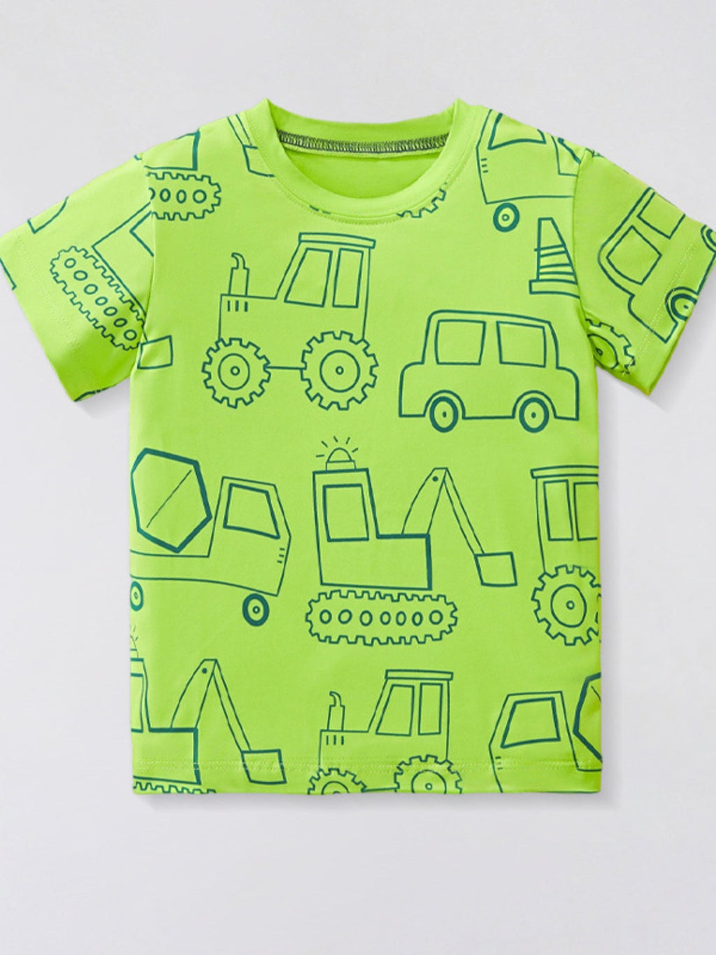 Children's Construction Vehicle Print Short Sleeve T-Shirt