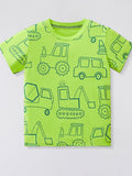 Children's Construction Vehicle Print Short Sleeve T-Shirt