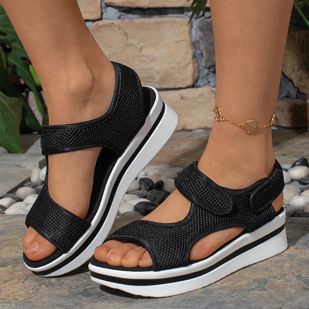 Mesh Open Toe Platform Sandals