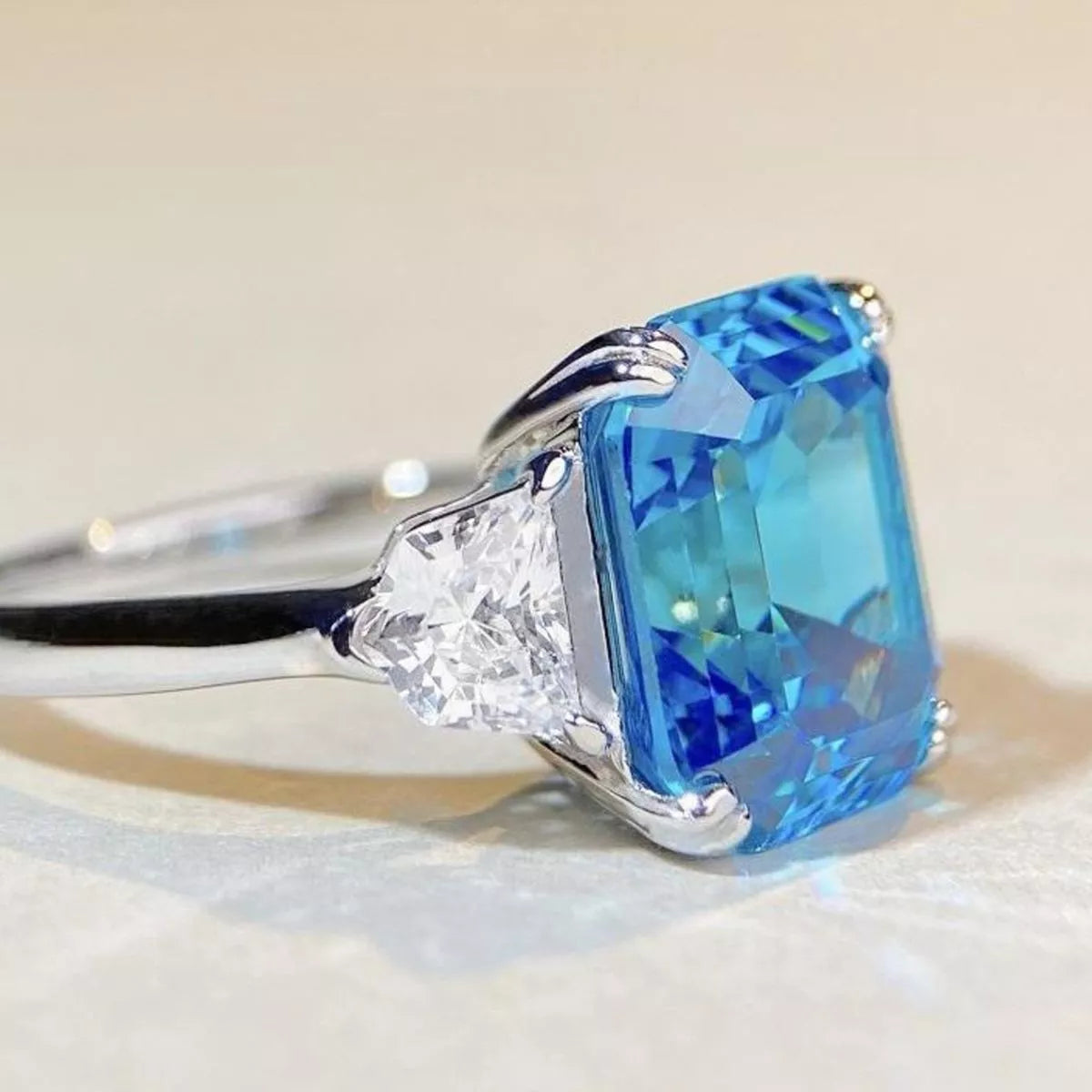 925 Sterling Silver Zircon Square Ring