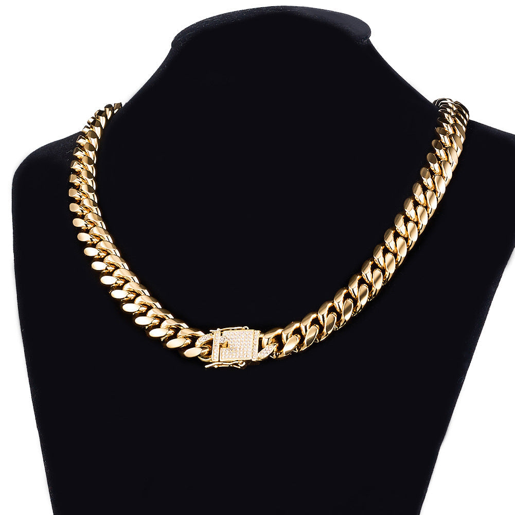 Stainless Steel Gold-colored Encrypted Flat-drill Clasp Necklace