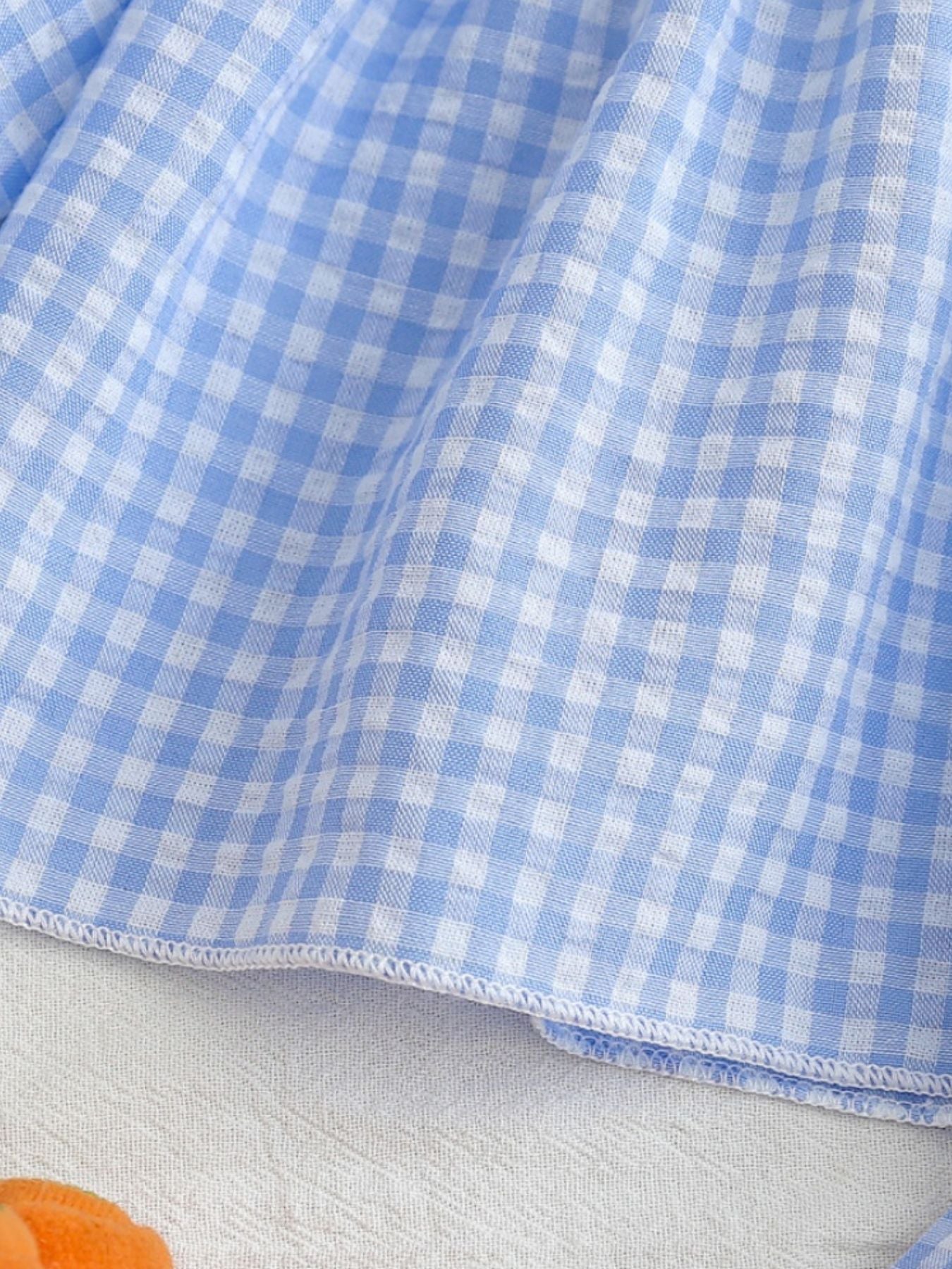 Children's Carrot Embroidered Gingham Top and Pants Set