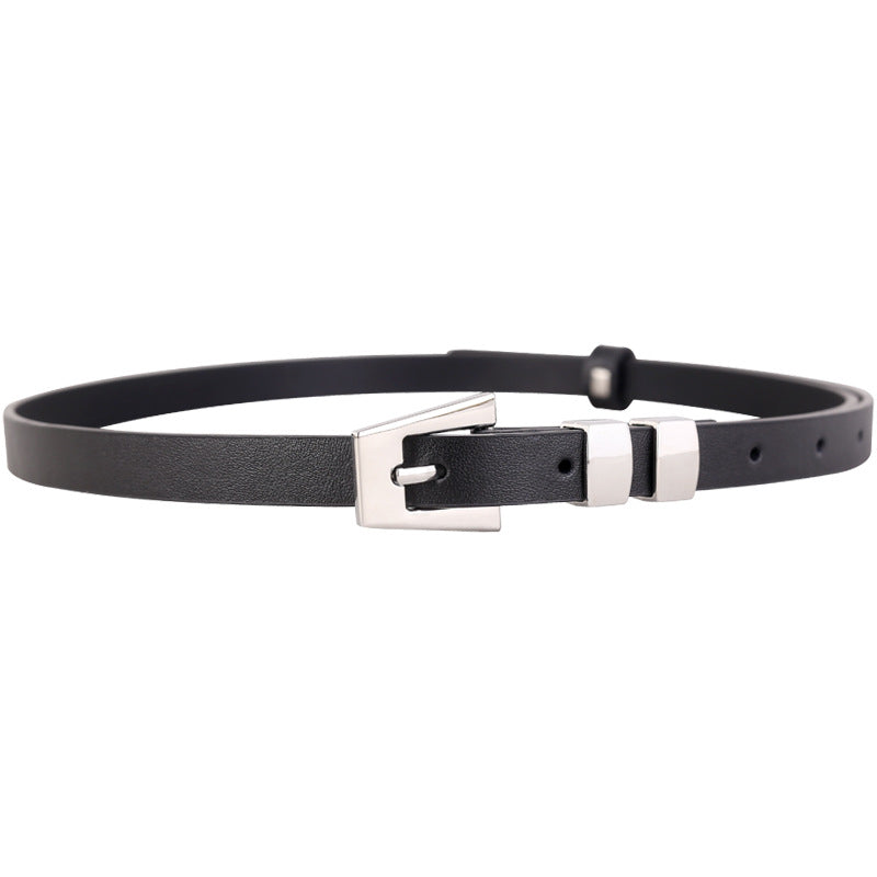 Skinny Leather Belt with Silver Buckle