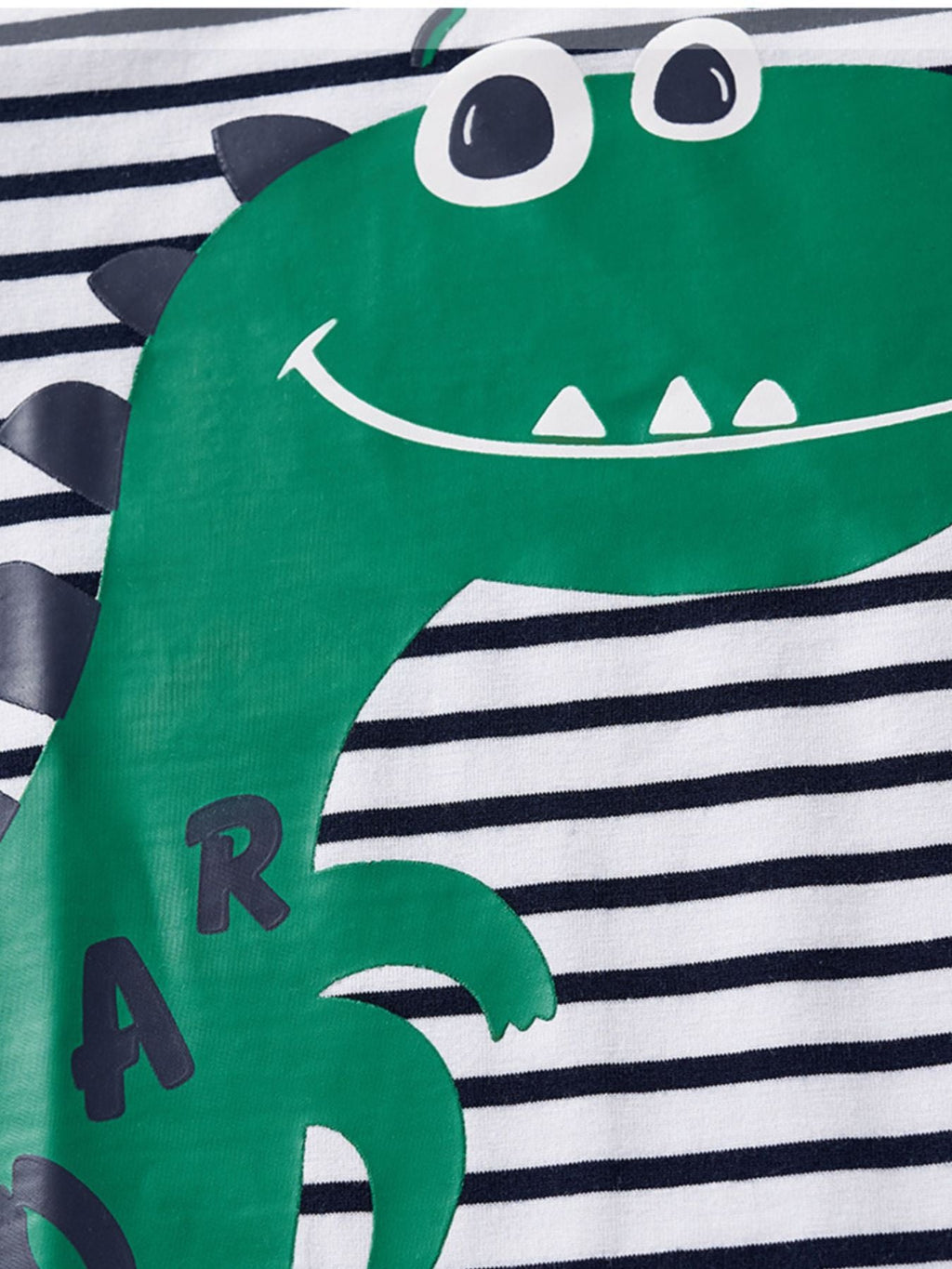 Children's Dinosaur Print Striped Crew Neck Short Sleeve T-Shirt