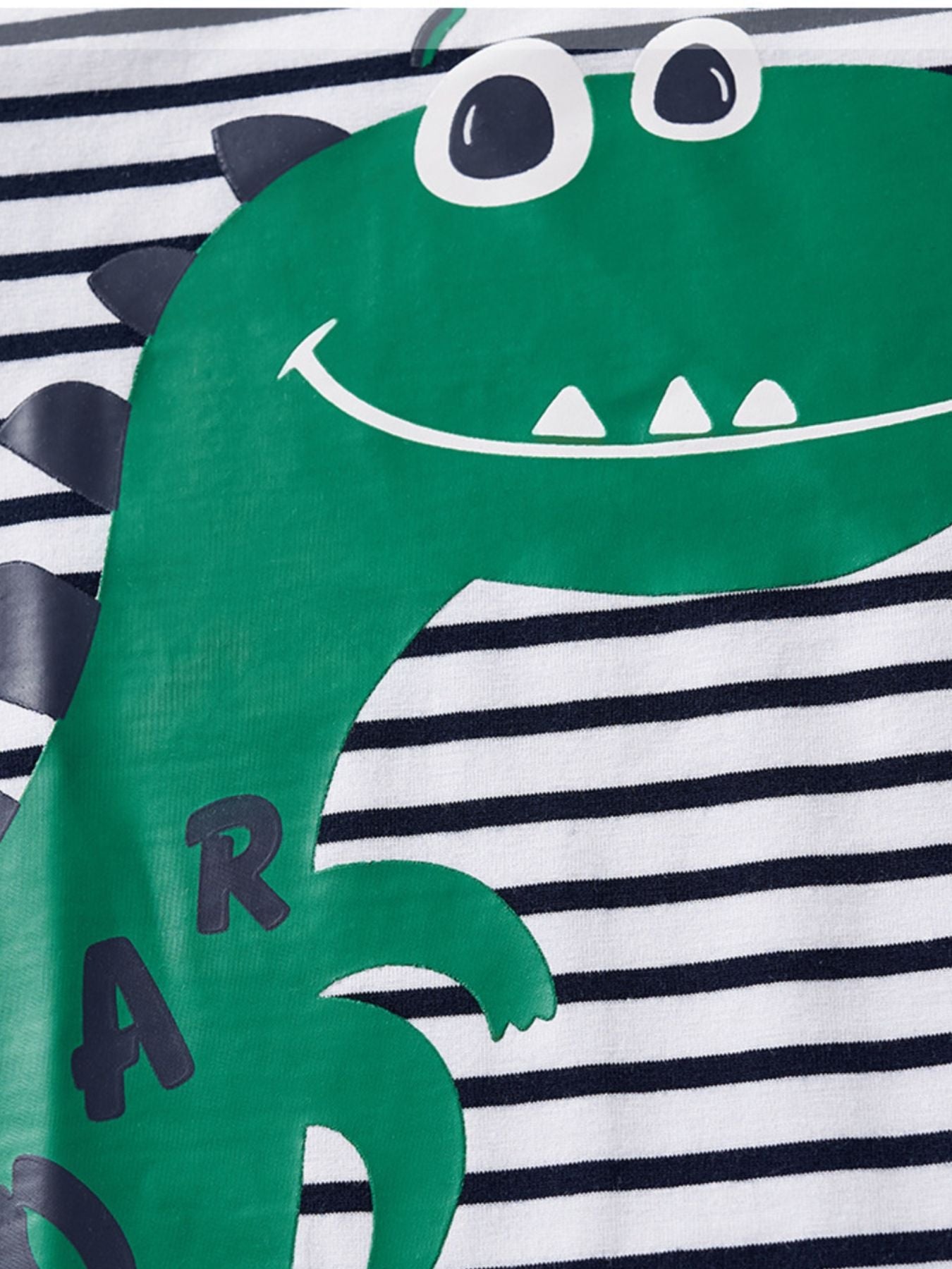 Children's Dinosaur Print Striped Crew Neck Short Sleeve T-Shirt