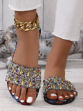 Floral Print Rhinestone Decorated Sandals