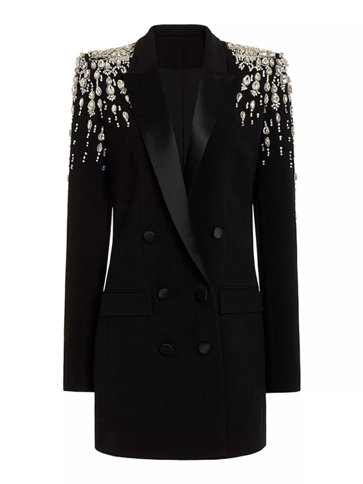 Full Size Rhinestone Shoulder Double-Breasted Blazer Plus Size