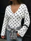 Polka Dot V-Neck Long Sleeve T-Shirt