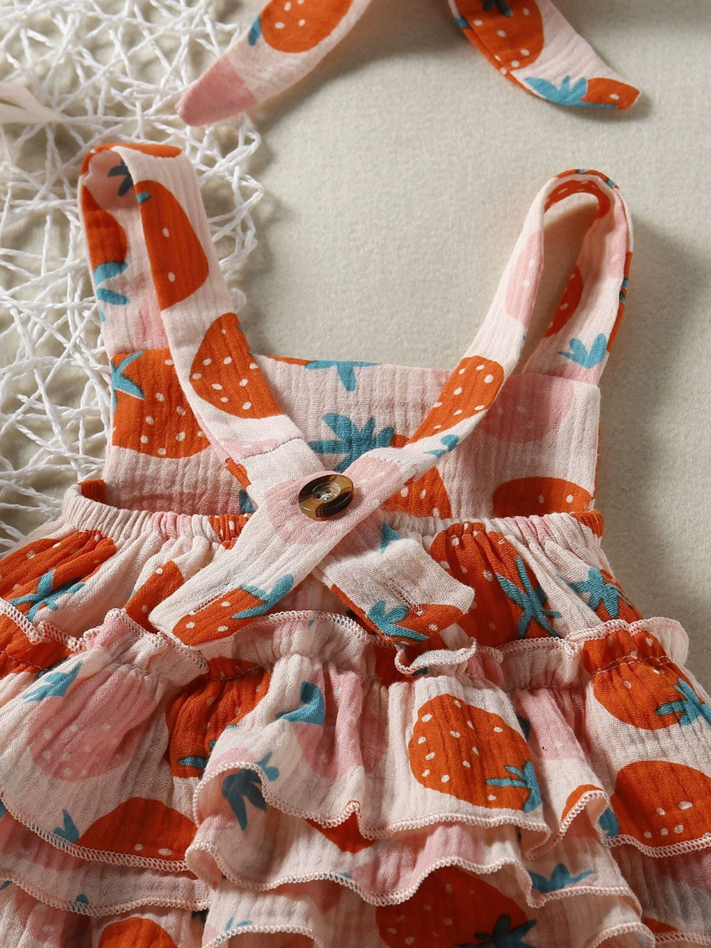 Children's Strawberry Print Ruffle Trim Bodysuit & Headband Set