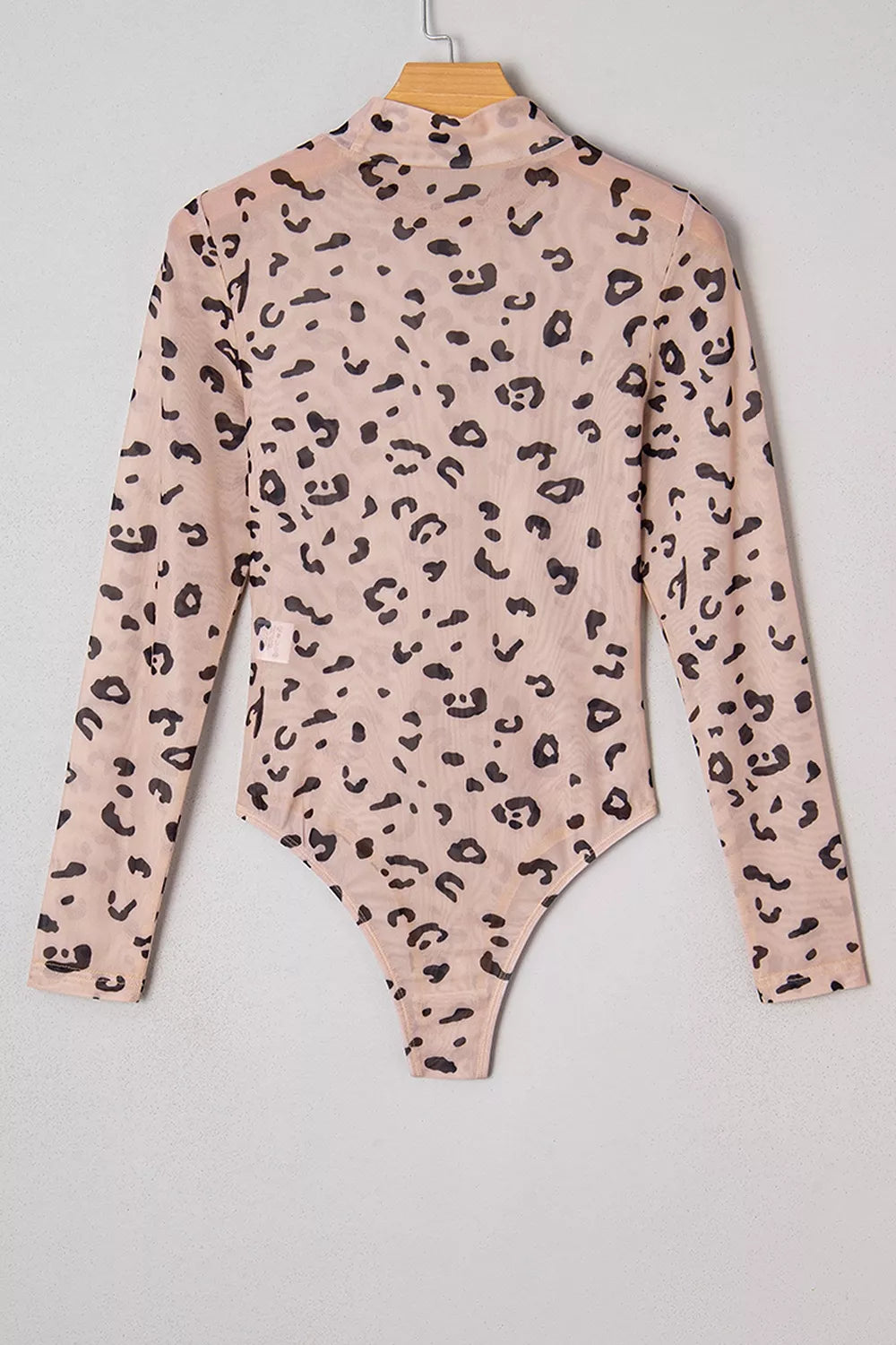 Mock Neck Sheer Mesh Leopard Long Sleeve Bodysuit