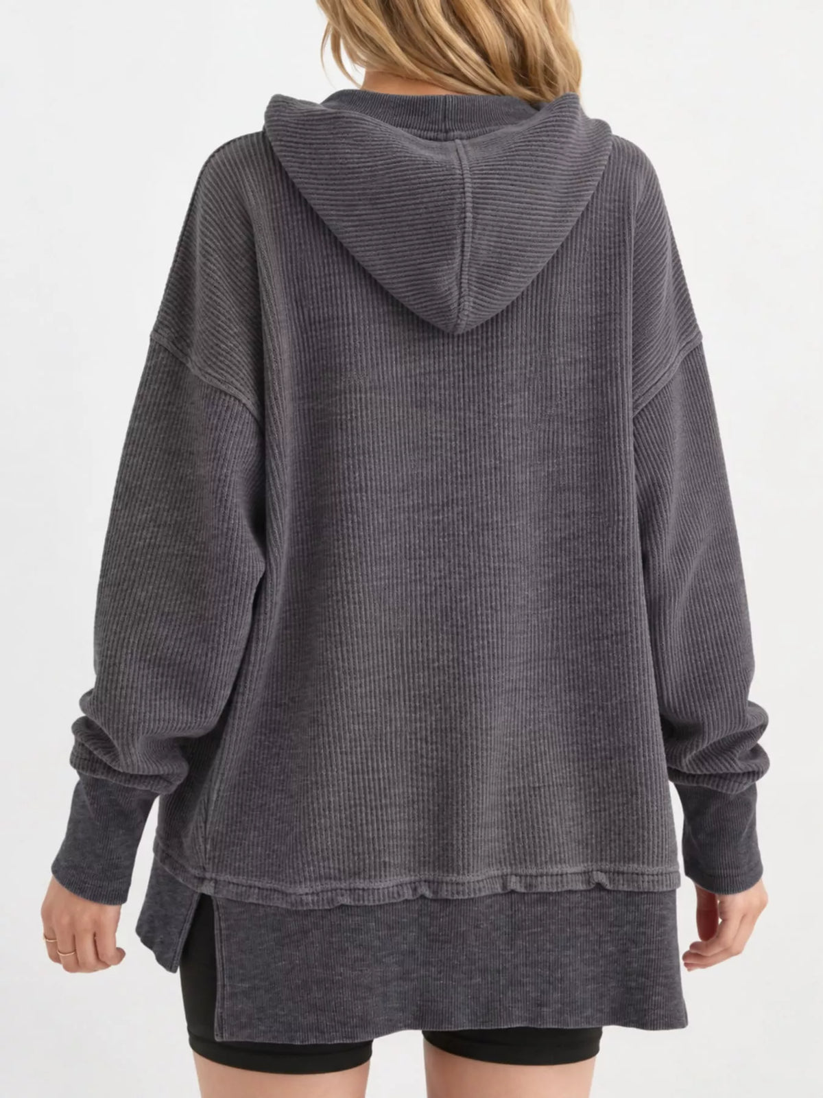 Full Size Snap Button Placket Dropped Shoulder Hoodie Plus Size