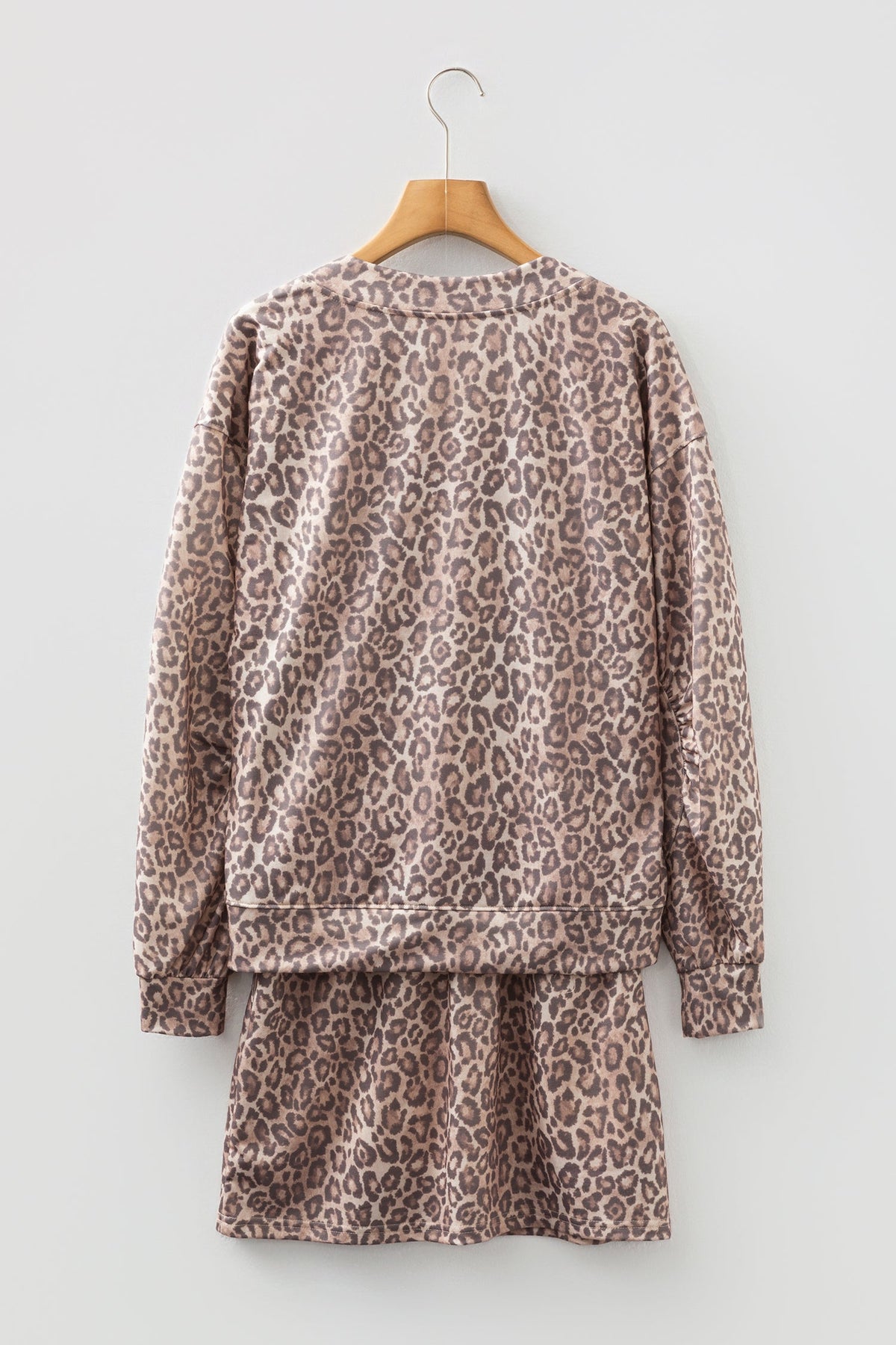 Leopard V-Neck Pullover & Wide-Waistband Skirt Set