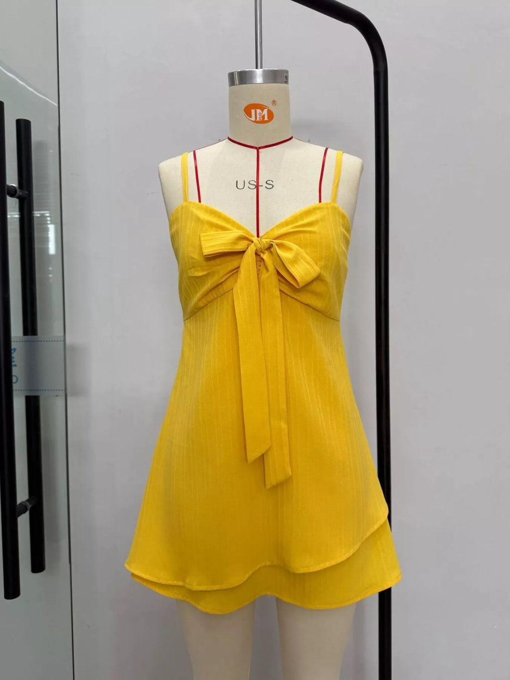 Spaghetti Strap Bow-Front Layered Mini Dress