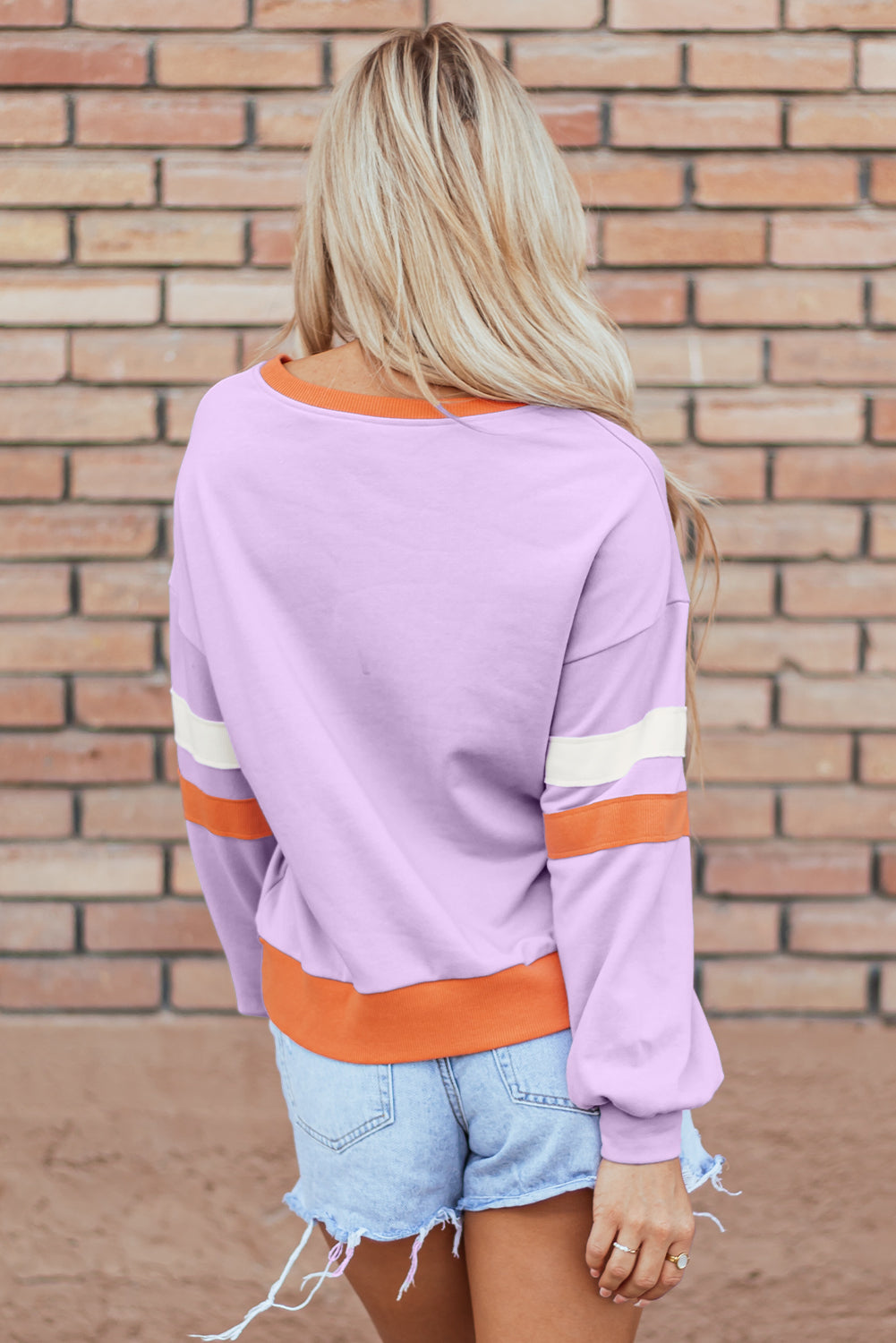 Colorblock Patchwork V-Neck Drop Shoulder Sweatshirt