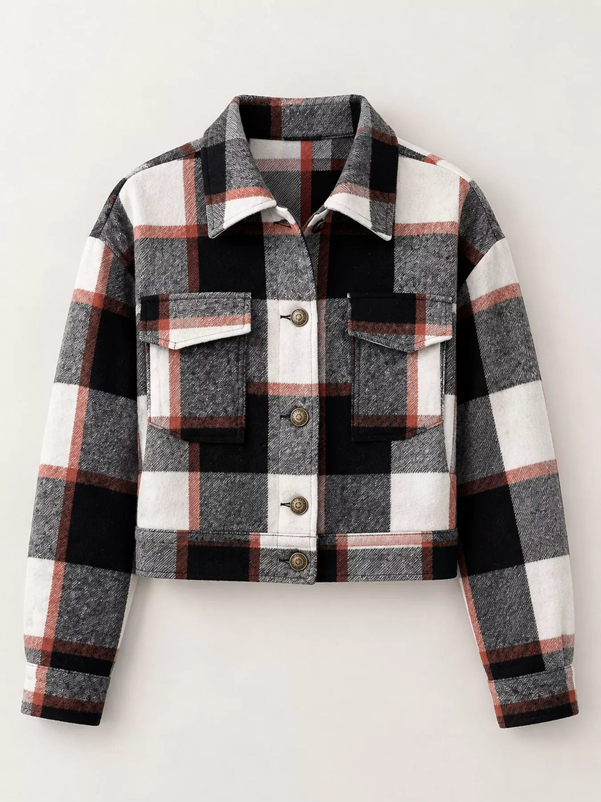Plaid Button-Front Cropped Jacket