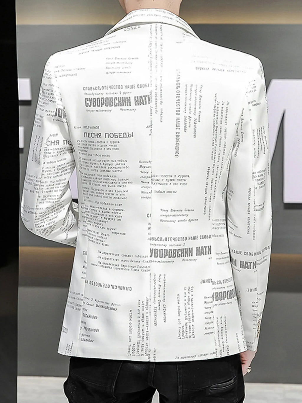 Men's Plus Size Newspaper Print One Button Blazer
