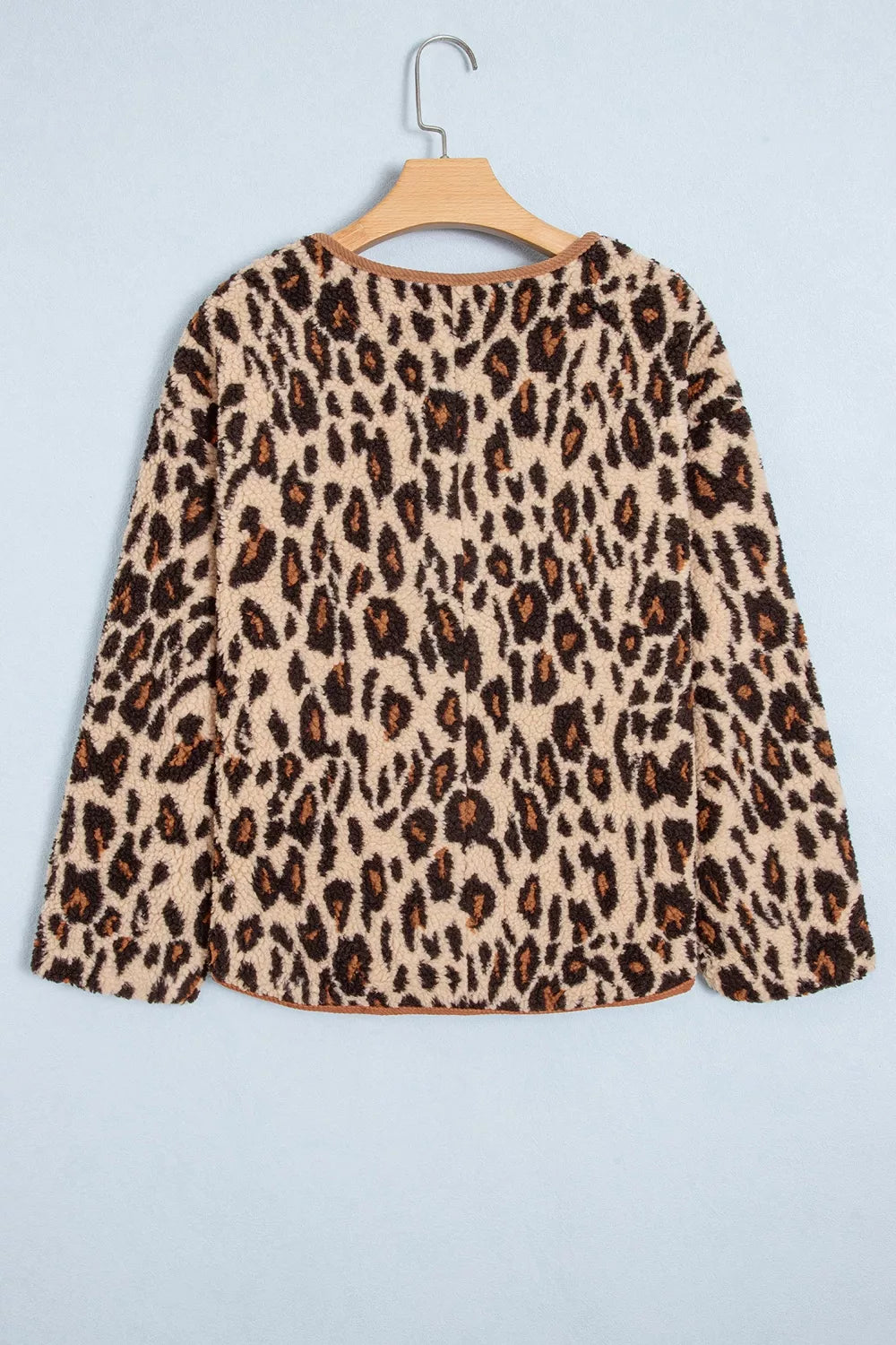 Leopard Plush Corduroy Trim Long Sleeve Jacket