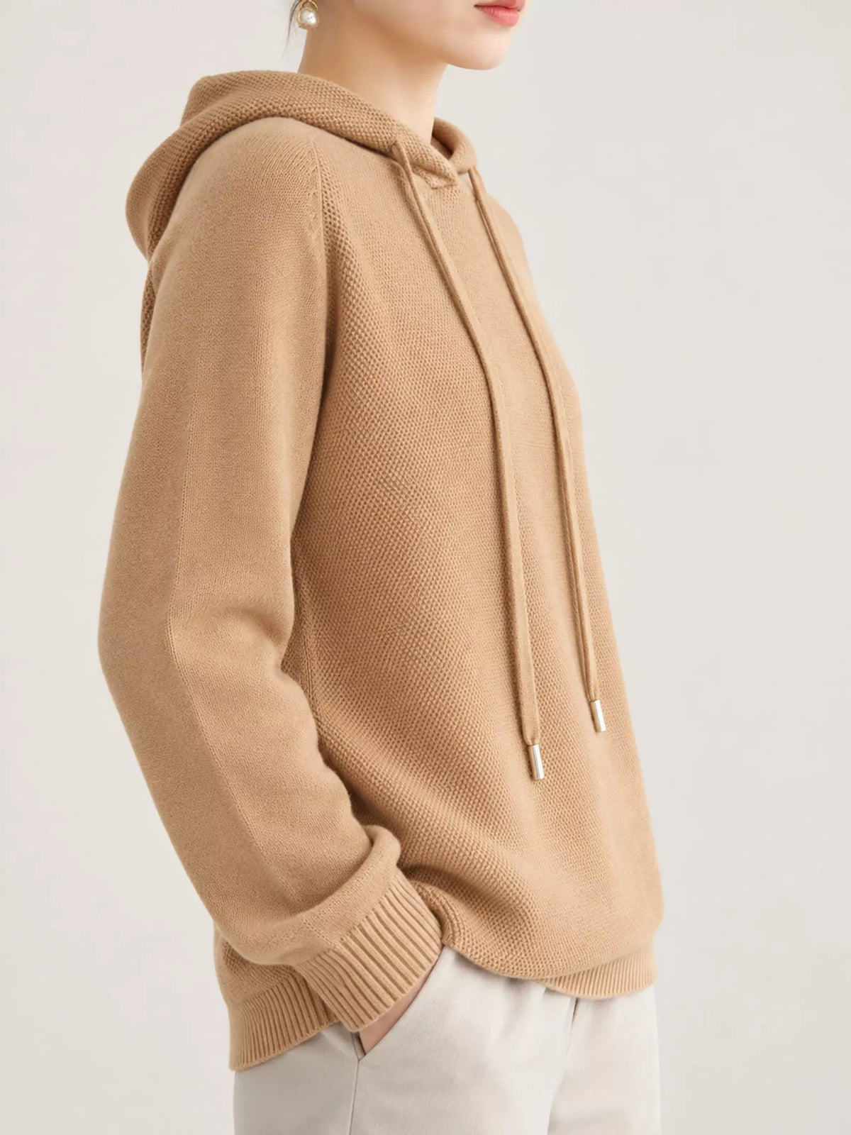 Drawstring Long Sleeve Hooded Knit Sweater