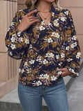 Floral Notched Neck Balloon Sleeve Blouse