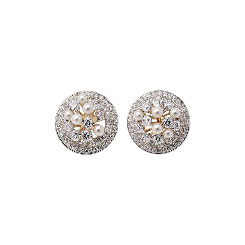Women French Retro Cubic Zirconia Pearl Stud Earrings,Niche Design Delicate Versatile Fashion Dangle Earrings For Daily Party Occasion Jewelry
