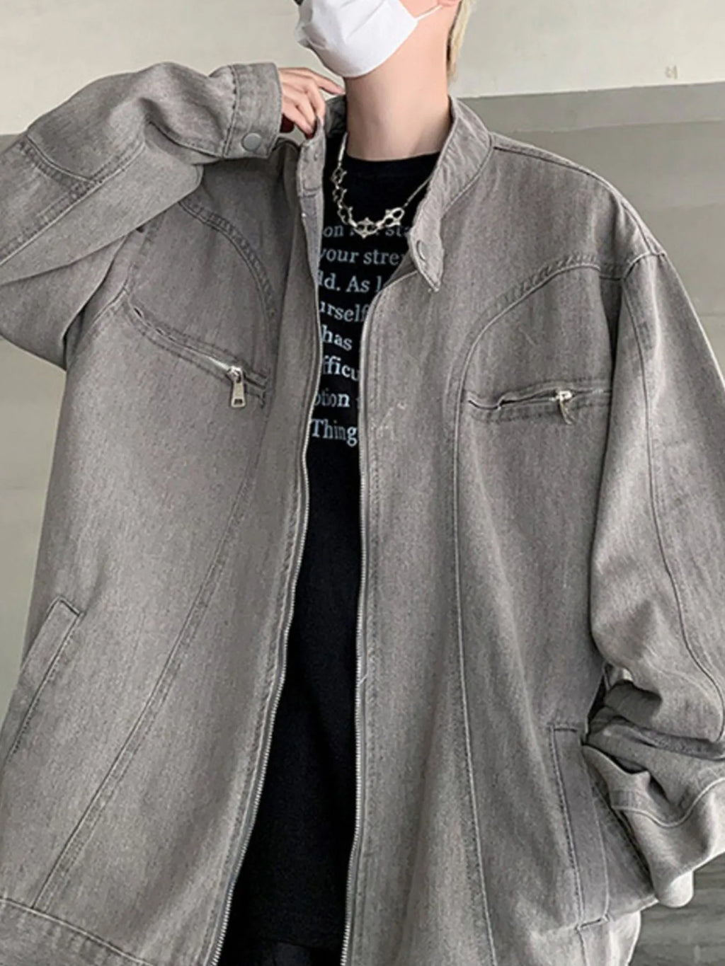 Men's Plus Size Zip Up Oversized Denim Jacket