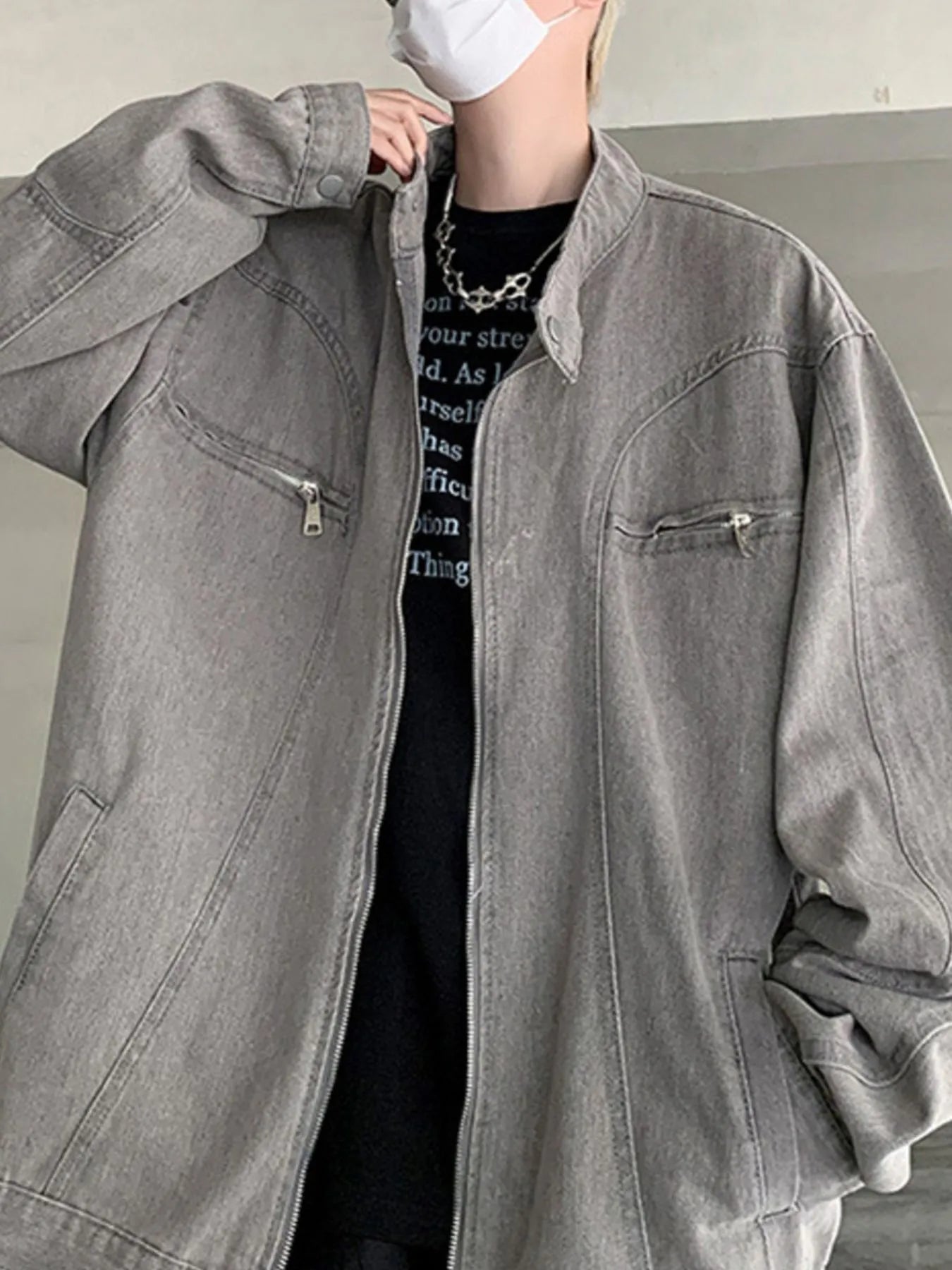 Men's Plus Size Zip Up Oversized Denim Jacket