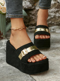 Platform Wedge Sandals with Buckle Straps