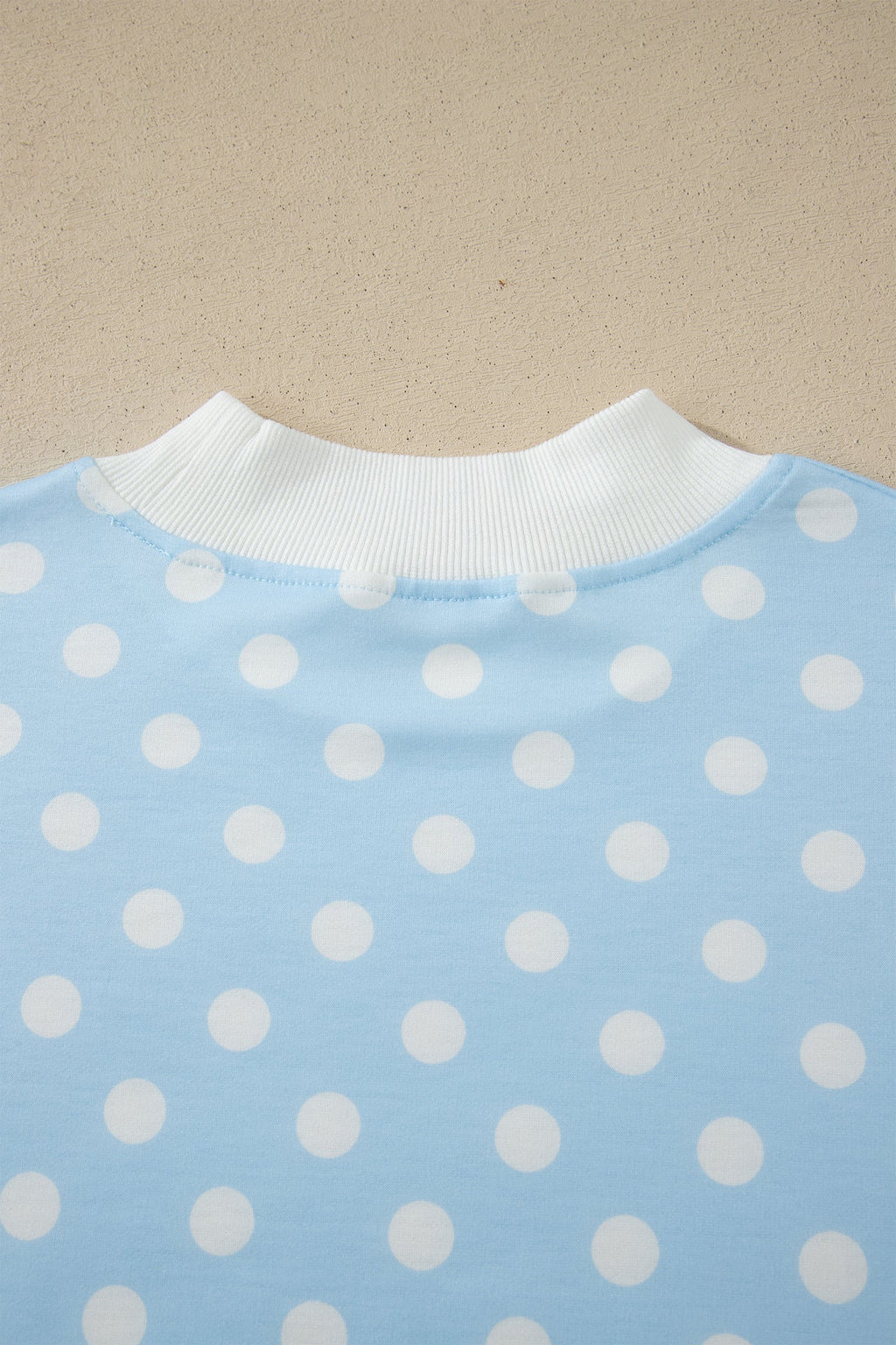 Sky Blue Polka Dot Print Color Block Trim Mock Neck Short Set