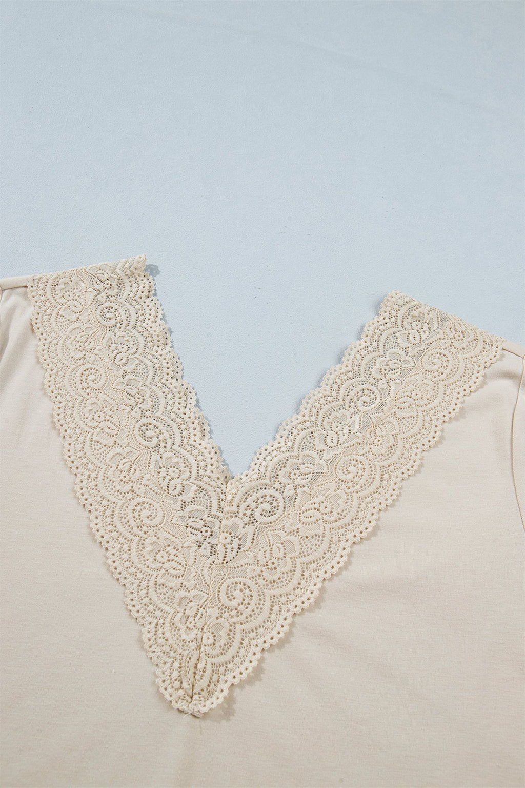 Apricot Lace Trim V Neck Long Sleeve Patchwork Pullover Top