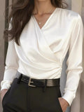 Satin Surplice Long Sleeve Blouse