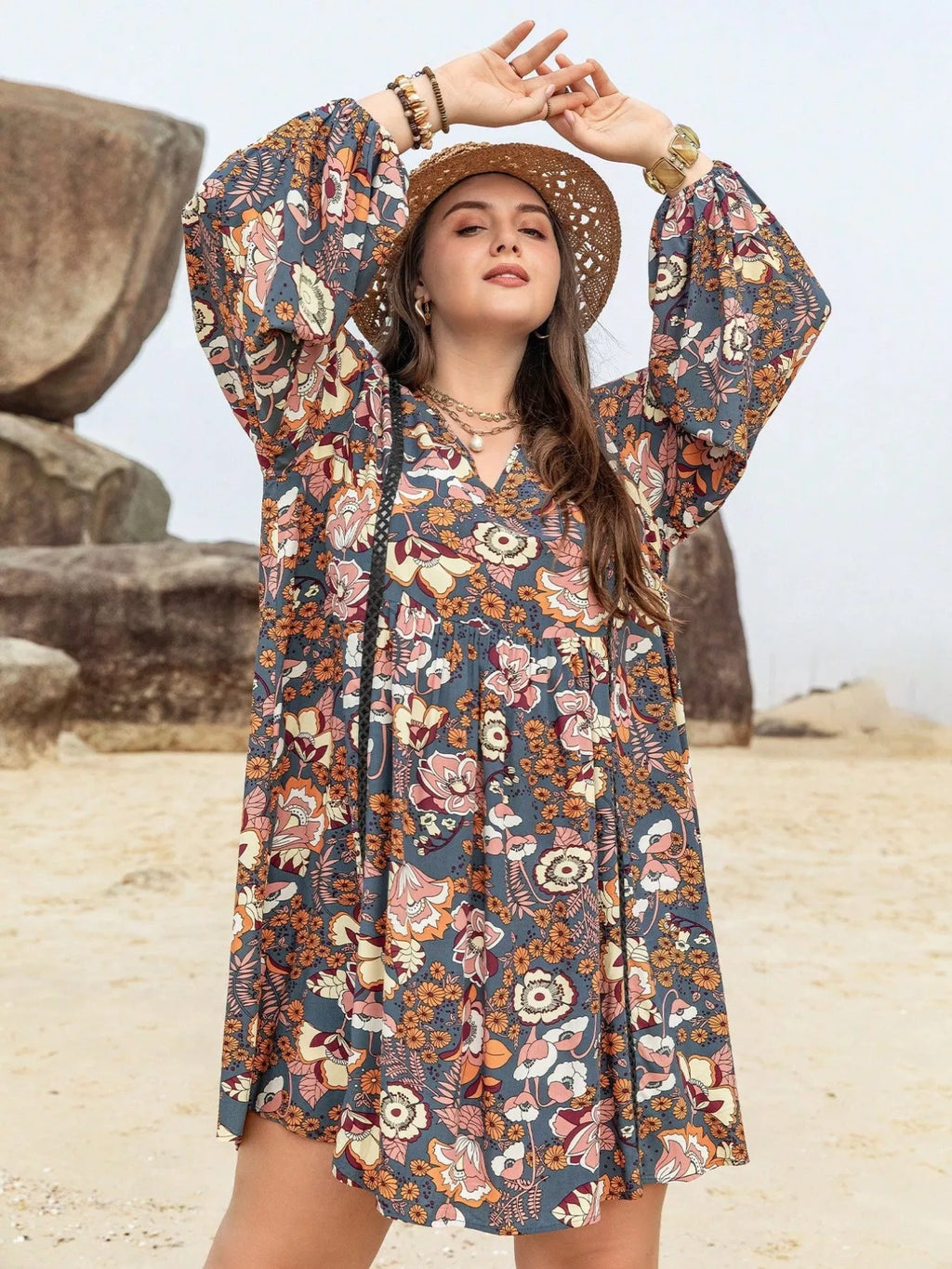 Floral Print Long Sleeve Mini Dress