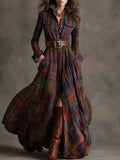 Full Size Plaid Long Sleeve Shirt Maxi Dress Plus Size