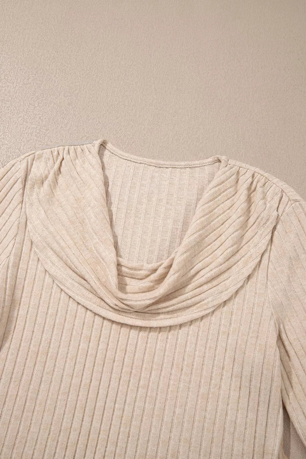 Ribbed Cowl Neck Long Sleeve Top
