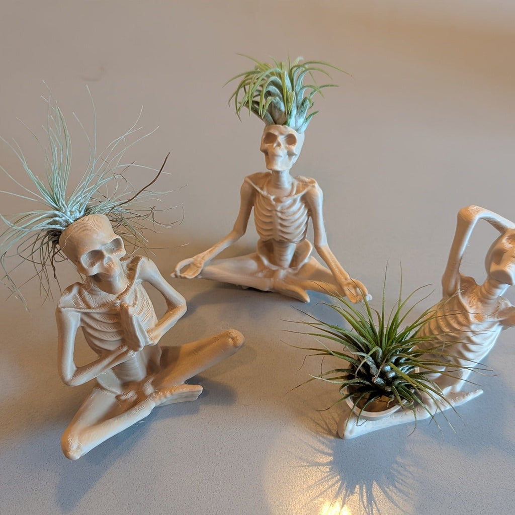 1PC 3D Printed Yoga Skeleton Air Plant Holder, Skull Planter Figurine, Gothic Desk Home Decor
