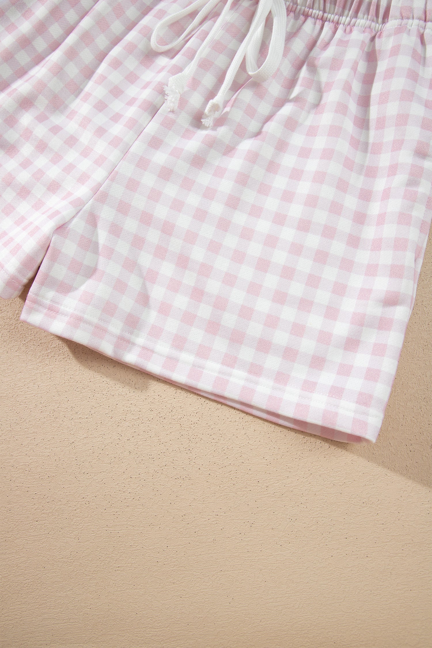 Pink Plaid Baggy Pullover Drawstring Casual Shorts 2pcs Outfit