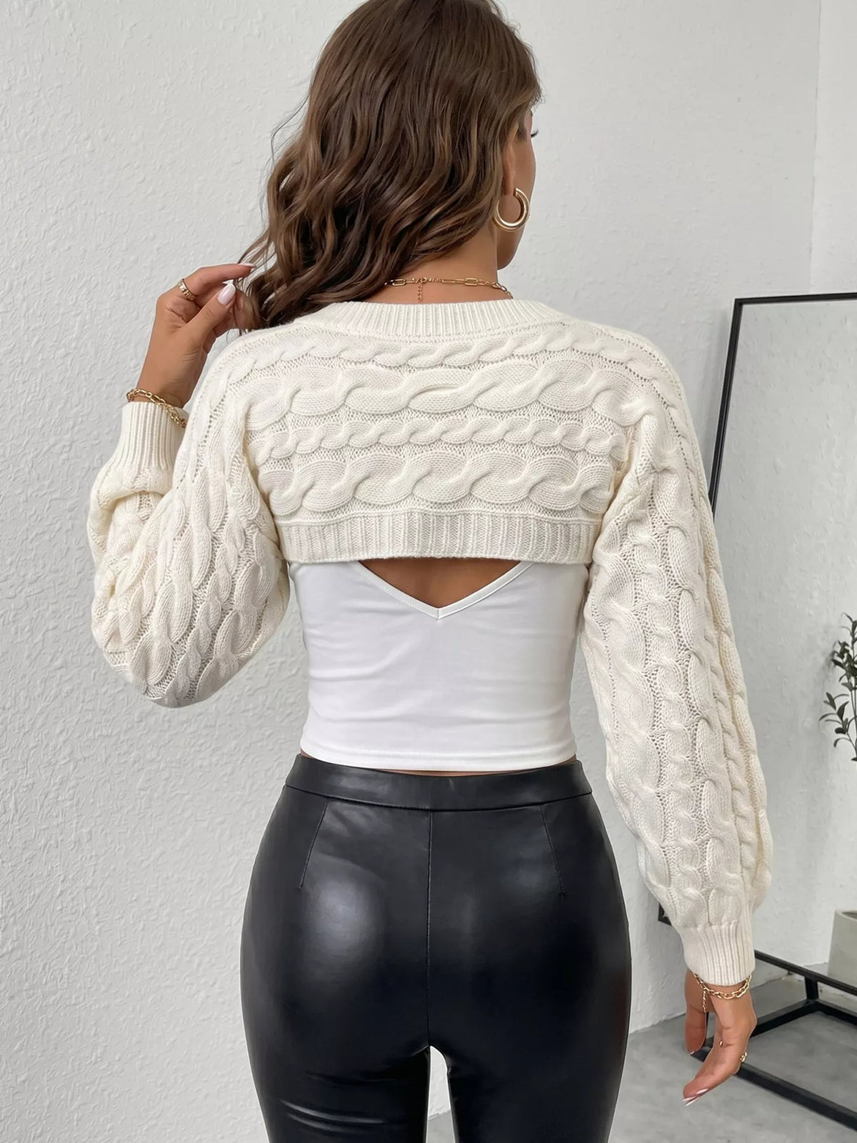 Floral Applique Cable Knit Cover Up