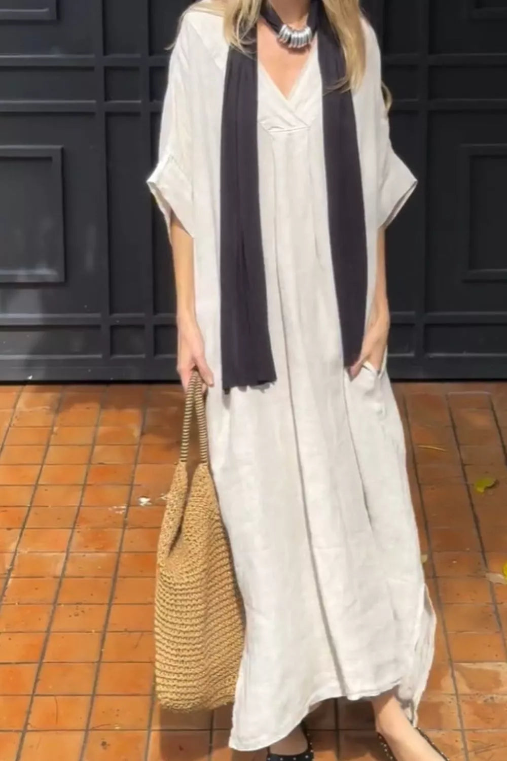 Full Size V-Neck Maxi Dress with Flowy Silhouette Plus Size