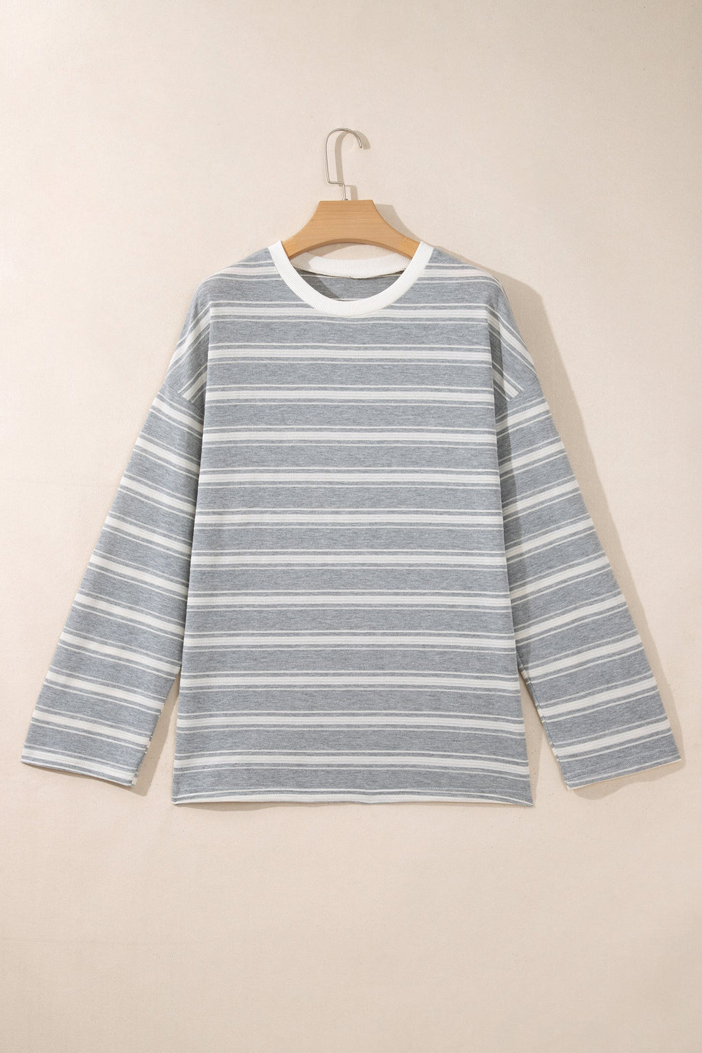 Gray Stripe Long Sleeve Round Neck Tunic Top