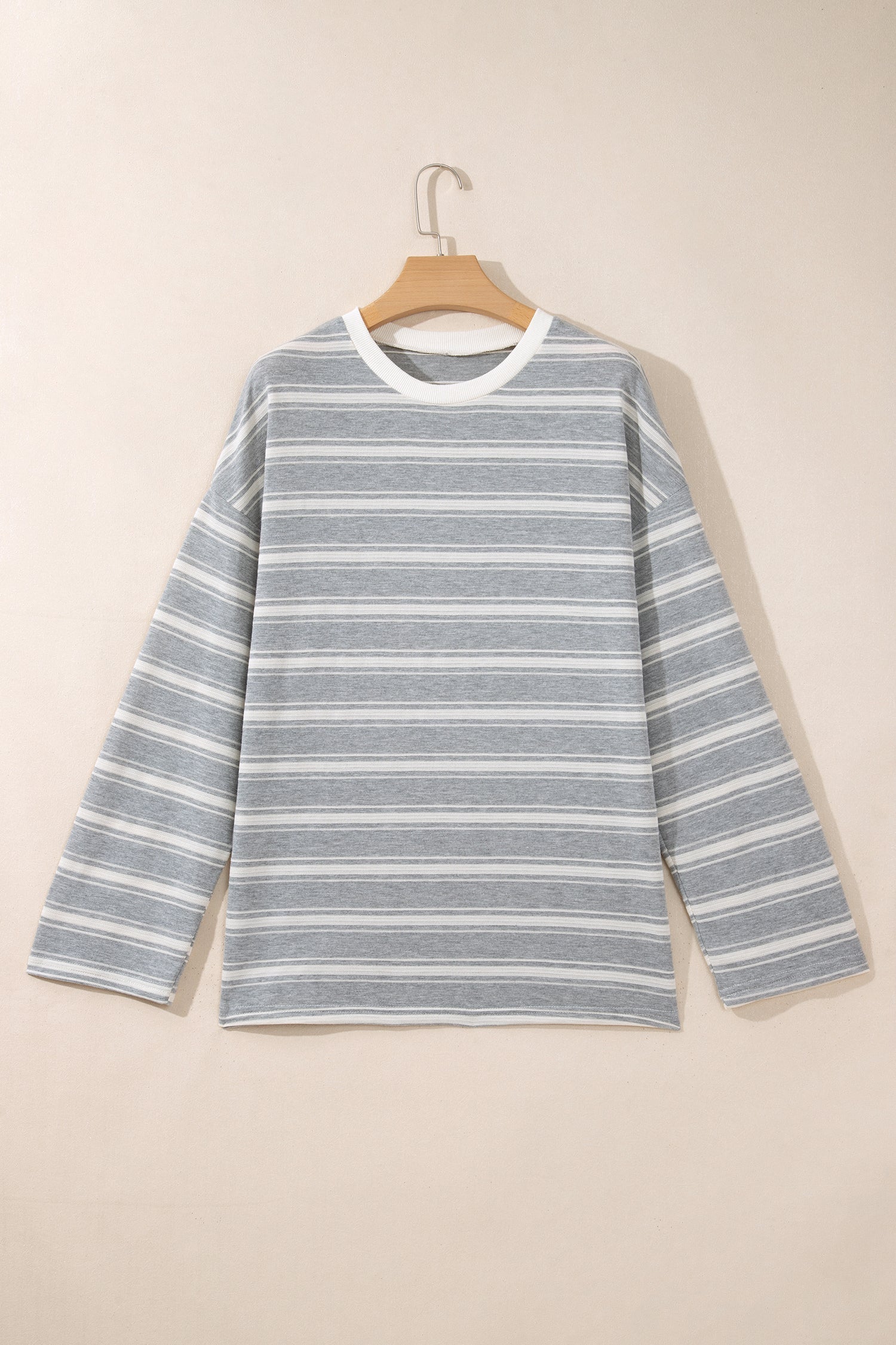 Gray Stripe Long Sleeve Round Neck Tunic Top