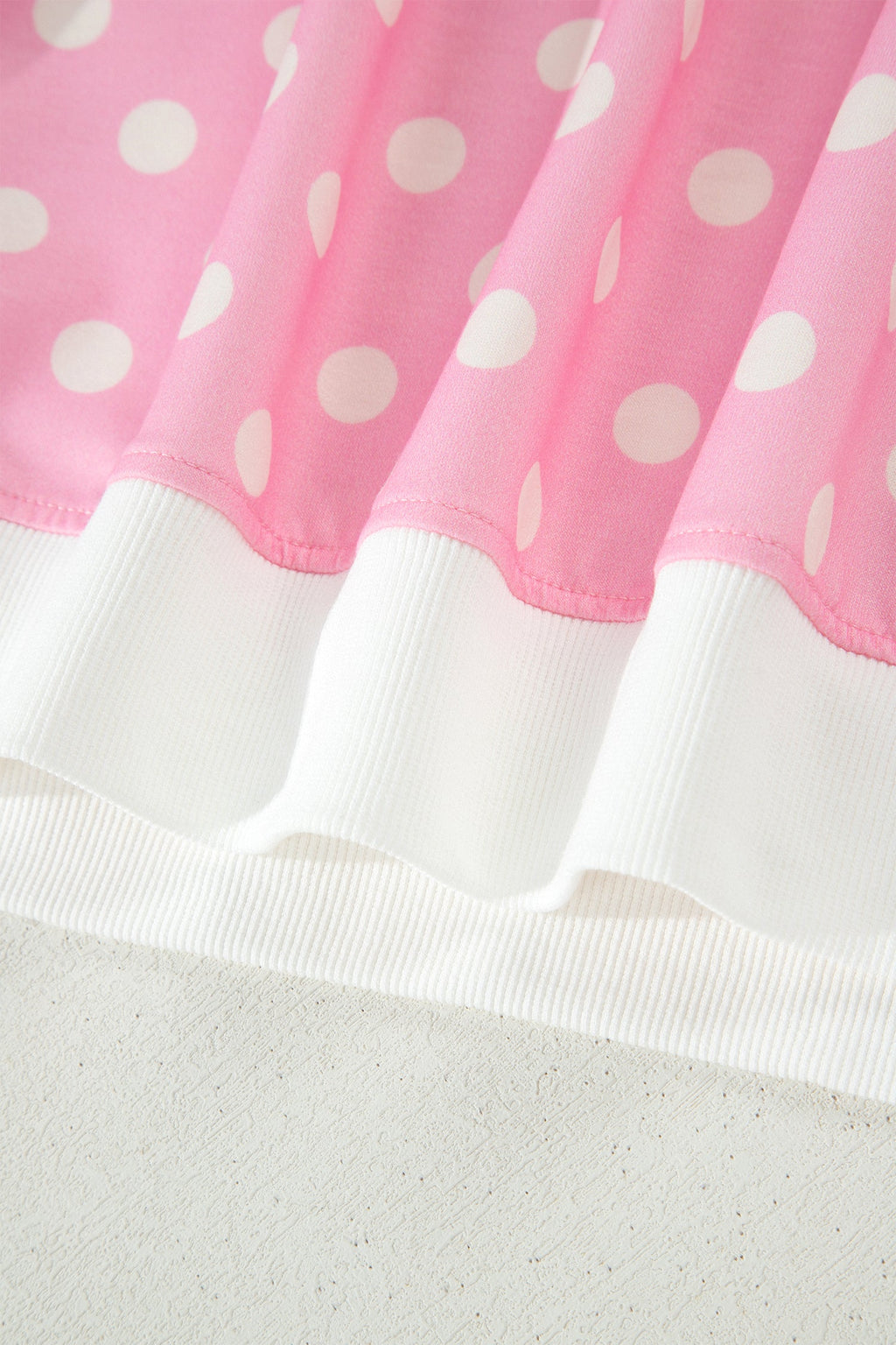 Pink Polka Dot Print Color Block Trim Mock Neck Short Set