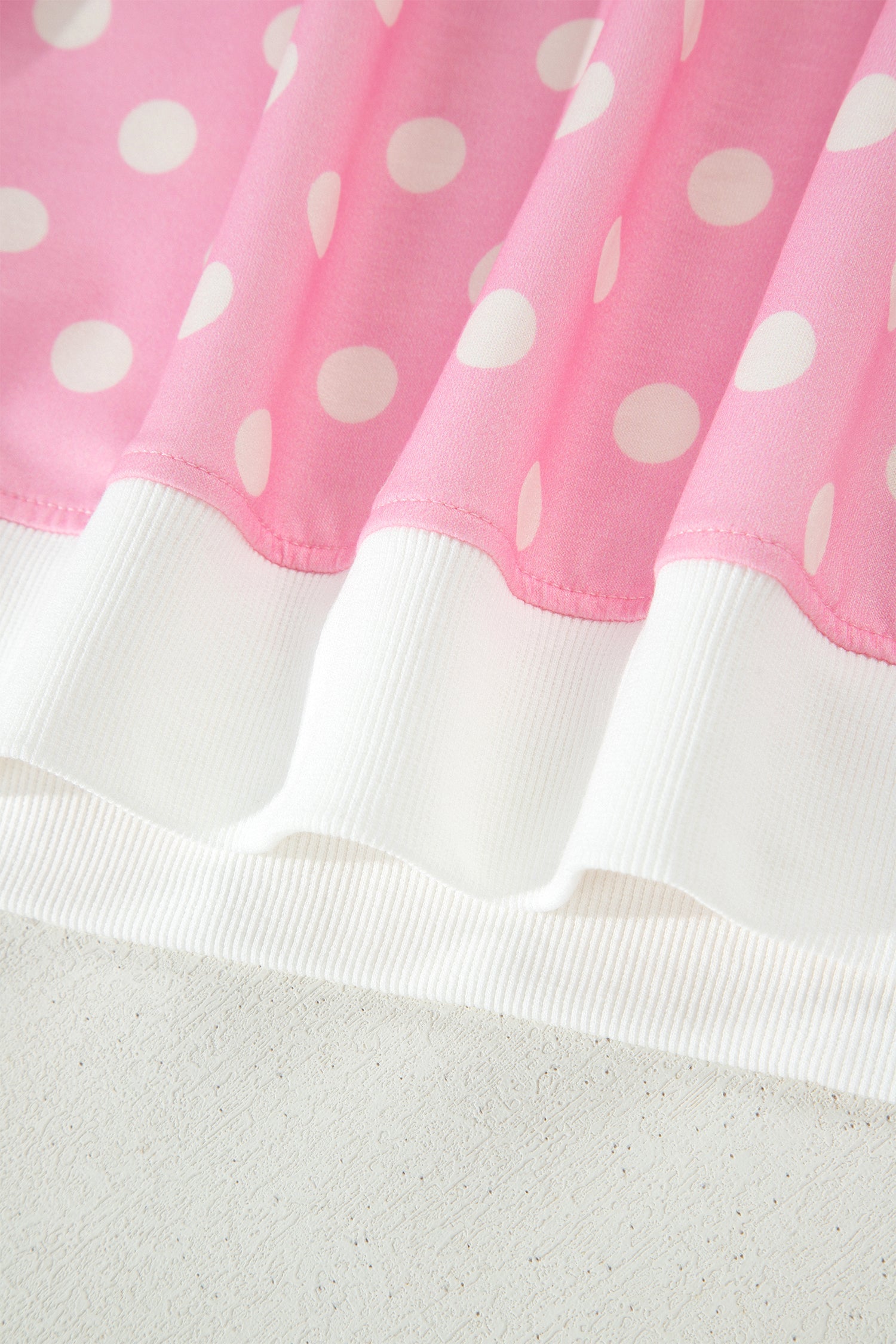 Pink Polka Dot Print Color Block Trim Mock Neck Short Set