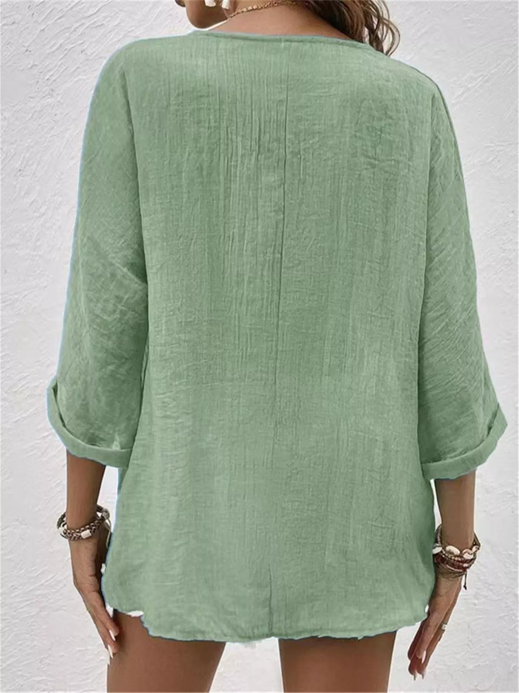 Full Size Casual V-Neck Button-Down Blouse Plus Size