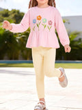 Children's Floral Applique Peplum Top and Leggings Set