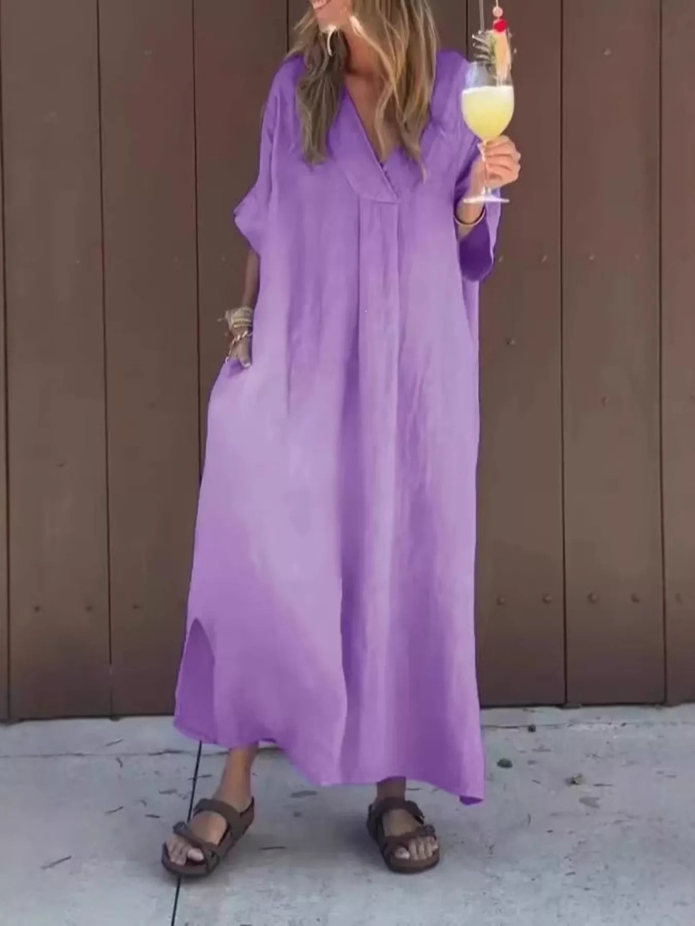 Full Size V-Neck Maxi Dress with Flowy Silhouette Plus Size