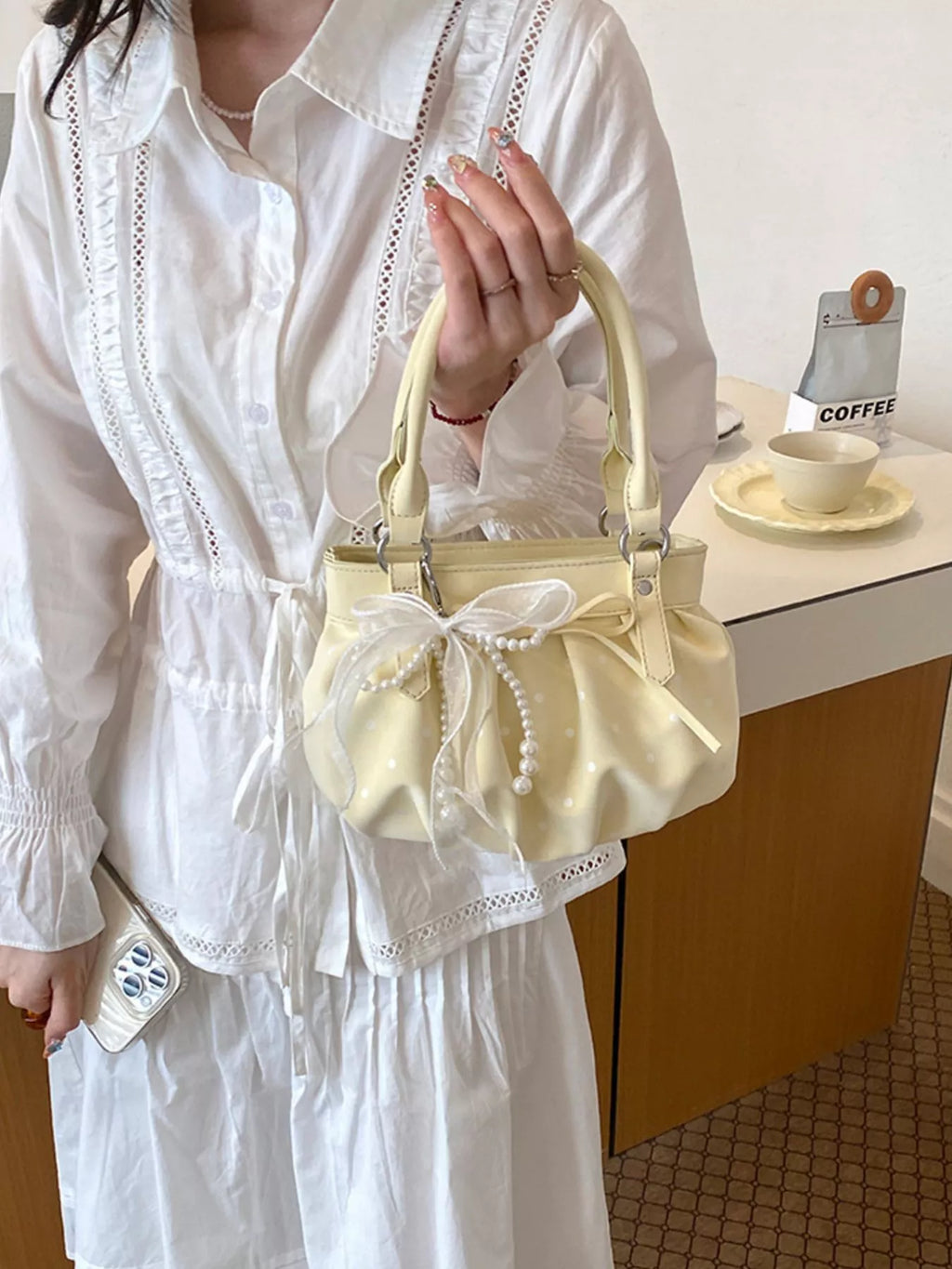 Ruched PU Leather Handbag