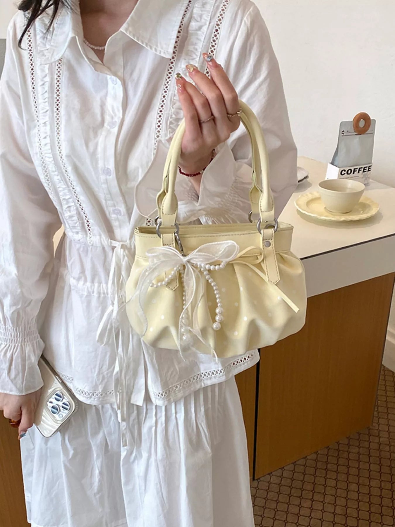 Ruched PU Leather Handbag